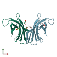 PDB entry 5j0f coloured by chain, front view.