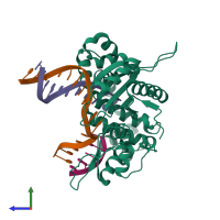 PDB entry 5j0p coloured by chain, side view.