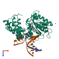 PDB entry 5j0u coloured by chain, top view.
