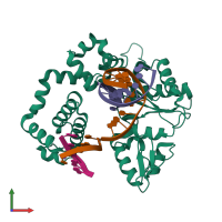 PDB entry 5j0w coloured by chain, front view.