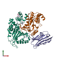 Hetero trimeric assembly 1 of PDB entry 5j1t coloured by chemically distinct molecules, front view.