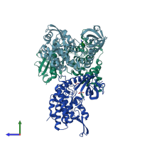PDB entry 5j1v coloured by chain, side view.