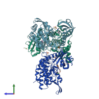 PDB entry 5j1w coloured by chain, side view.