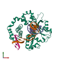 PDB entry 5j2e coloured by chain, front view.