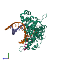 PDB entry 5j2f coloured by chain, side view.