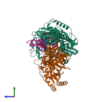 PDB entry 5j2n coloured by chain, side view.