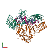 PDB entry 5j2q coloured by chain, front view.