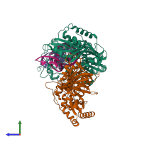 PDB entry 5j2q coloured by chain, side view.