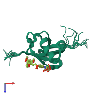 PDB entry 5j2r coloured by chain, ensemble of 10 models, top view.