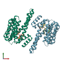 PDB entry 5j31 coloured by chain, front view.