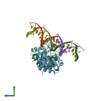 PDB entry 5j3e coloured by chain, side view.