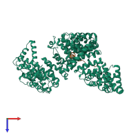 Hetero dimeric assembly 1 of PDB entry 5j3v coloured by chemically distinct molecules, top view.