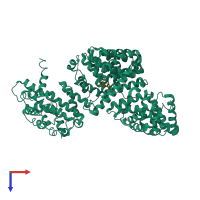 Hetero dimeric assembly 2 of PDB entry 5j3v coloured by chemically distinct molecules, top view.