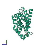 PDB 5j4u coloured by chain and viewed from the side.