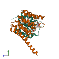 PDB entry 5j5c coloured by chain, side view.