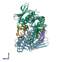 PDB entry 5j5p coloured by chain, side view.