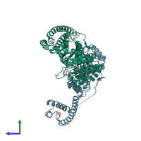 PDB entry 5j6f coloured by chain, side view.