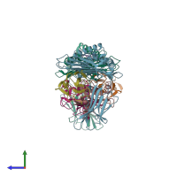 PDB entry 5j6g coloured by chain, side view.