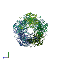 PDB entry 5j6r coloured by chain, side view.