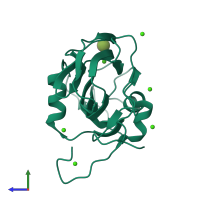 PDB entry 5j6y coloured by chain, side view.