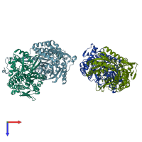 PDB entry 5j77 coloured by chain, top view.