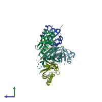 PDB entry 5j7e coloured by chain, side view.