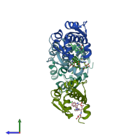 PDB entry 5j7g coloured by chain, side view.