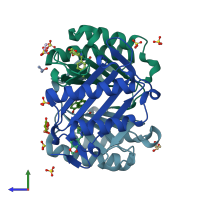 PDB entry 5j7p coloured by chain, side view.