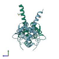 PDB entry 5j97 coloured by chain, side view.