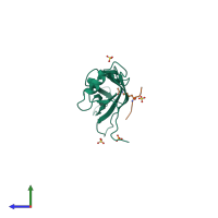 Hetero dimeric assembly 1 of PDB entry 5j9s coloured by chemically distinct molecules, side view.