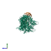 PDB entry 5ja1 coloured by chain, side view.