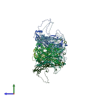 PDB entry 5jb1 coloured by chain, side view.