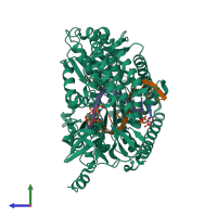 PDB entry 5jb2 coloured by chain, side view.