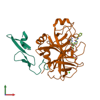 PDB entry 5jb9 coloured by chain, front view.