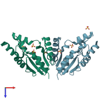 PDB entry 5jbn coloured by chain, top view.