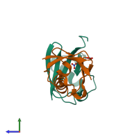 PDB entry 5jbv coloured by chain, side view.