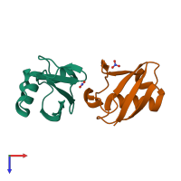 PDB entry 5jbv coloured by chain, top view.