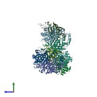 PDB entry 5jcg coloured by chain, side view.