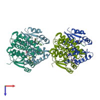 PDB entry 5jcu coloured by chain, top view.