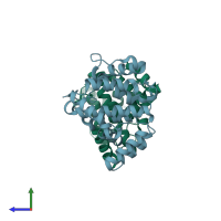 PDB entry 5jd0 coloured by chain, side view.