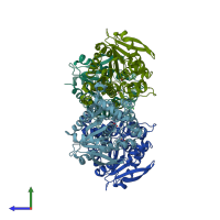 PDB entry 5jd5 coloured by chain, side view.