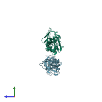 PDB entry 5jde coloured by chain, side view.