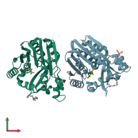 PDB entry 5je2 coloured by chain, front view.