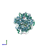 PDB entry 5je2 coloured by chain, side view.