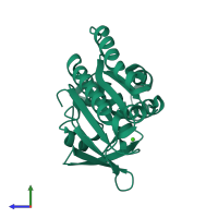 PDB entry 5jee coloured by chain, side view.