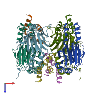 PDB entry 5jem coloured by chain, top view.