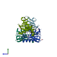 PDB entry 5jfy coloured by chain, side view.