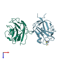 PDB entry 5jgi coloured by chain, top view.