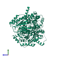 PDB entry 5jhb coloured by chain, side view.