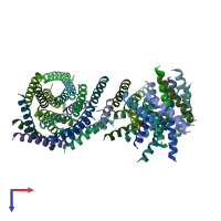 PDB entry 5jhc coloured by chain, top view.